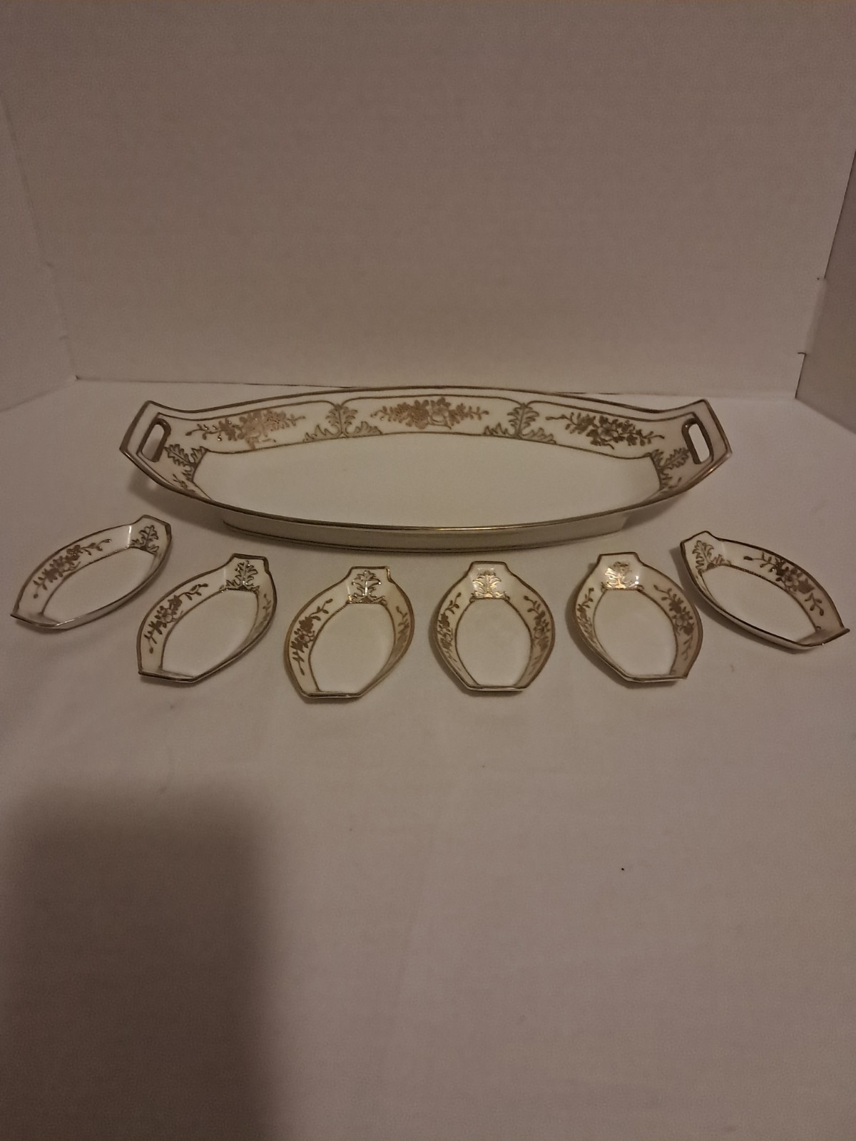 Pristine Vintage 7 Pc Hand painted Nippon Celery Set. 6 Salt Cellars Morimura...