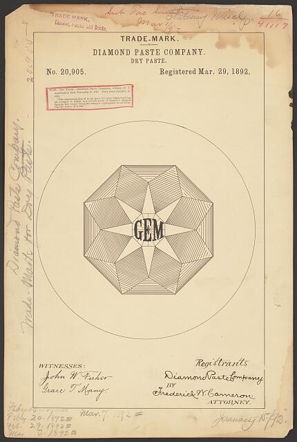 Photo:Diamond Paste Company GEM Brand Dry Paste Trade-Mark 1892