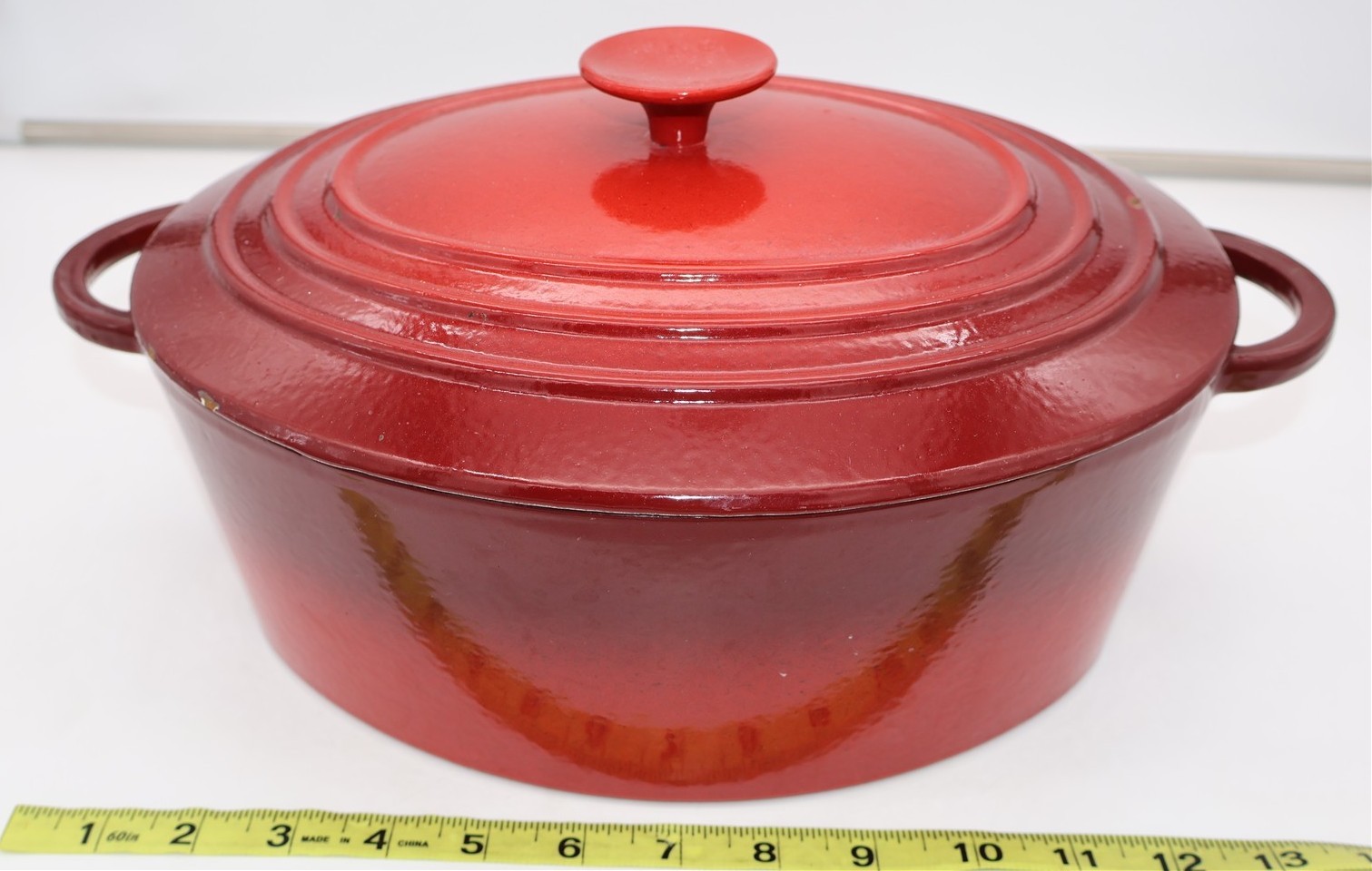 Vintage Staub Basix #31 Cast Iron Oval Red Orange Ombré Dutch Oven 6qt.