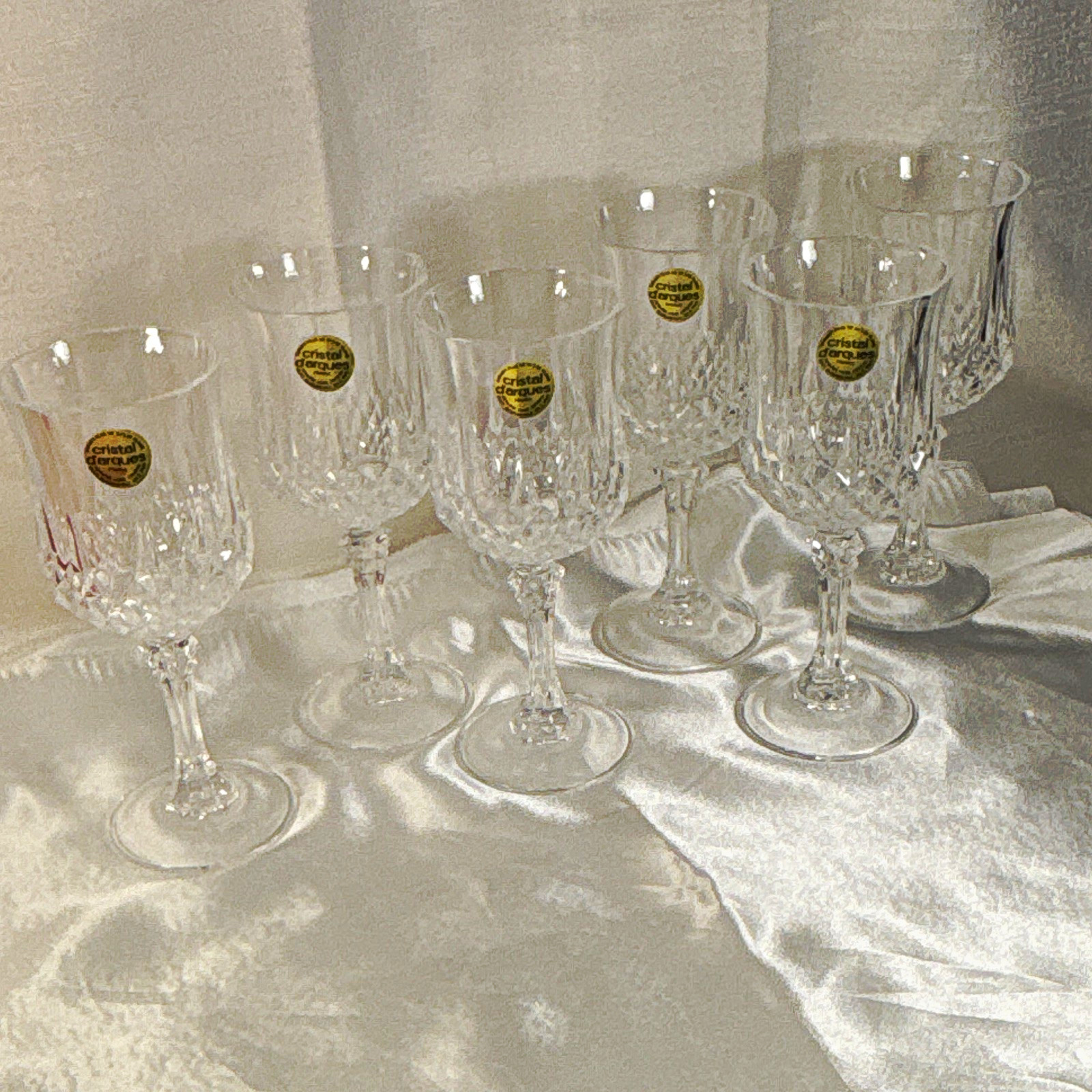 Vintage Cristal d'Arques Long champ 5.7oz Lead Crystal Wine Goblets (Set of 6) Vintage Cristal d'Arques Long champ 5.7oz Lead Crystal Wine Goblets (Set of 6)