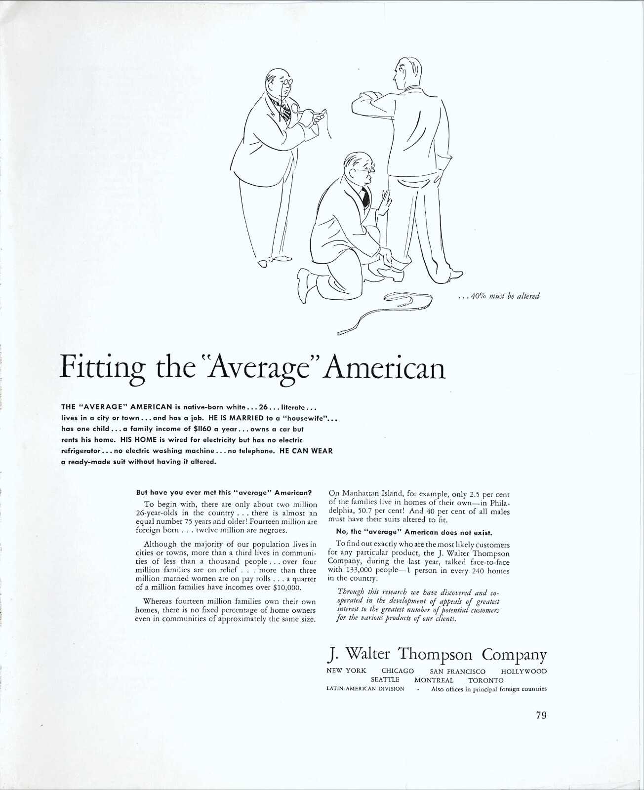 J Walter Thompson Co The Average American Does Not Exist 1941 Vtg Mag Print Ad