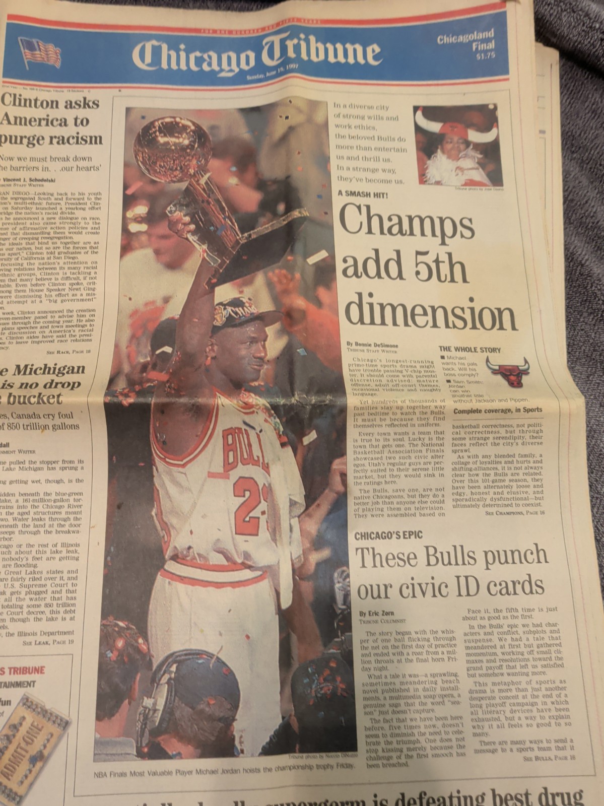 Michael Jordan 1997 Chicago Tribune Newspaper Chicago Bulls Champs