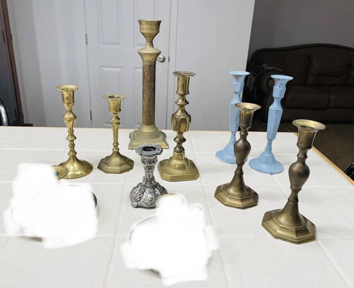 Vintage Brass/ Silver plate Candlesticks Candleholders Wedding Home Decor Lot 9