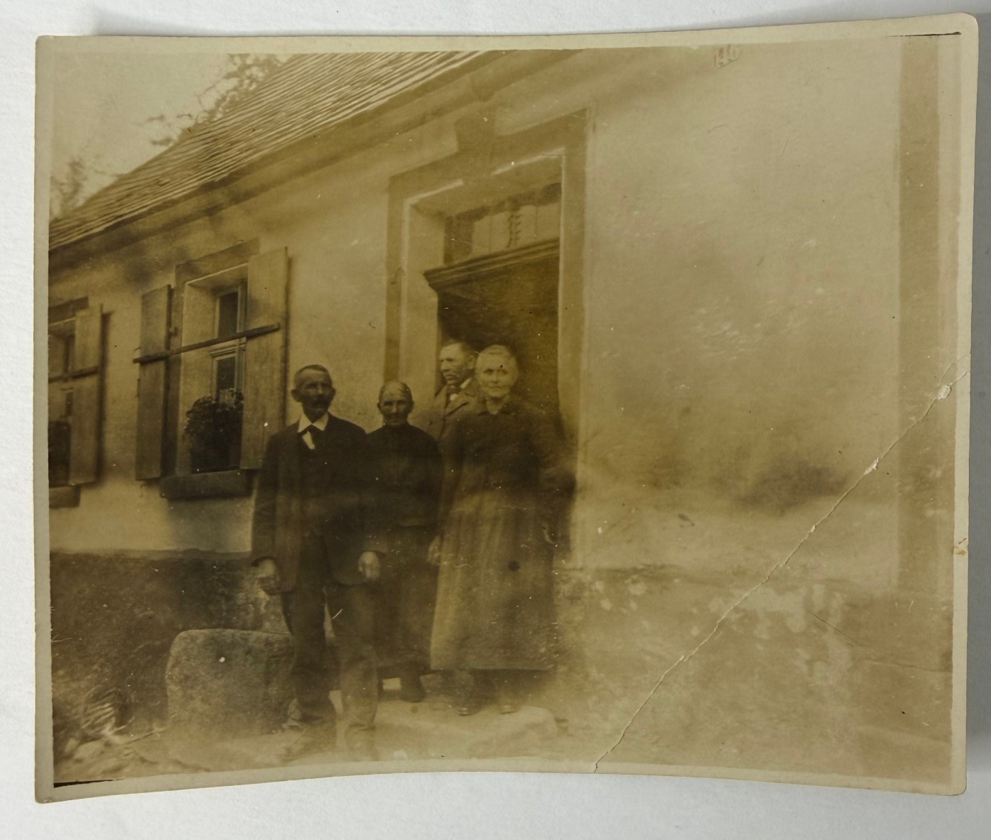 Antique Sepia Photo c1910 Edwardian Era Middle Class Family House Portrait Old