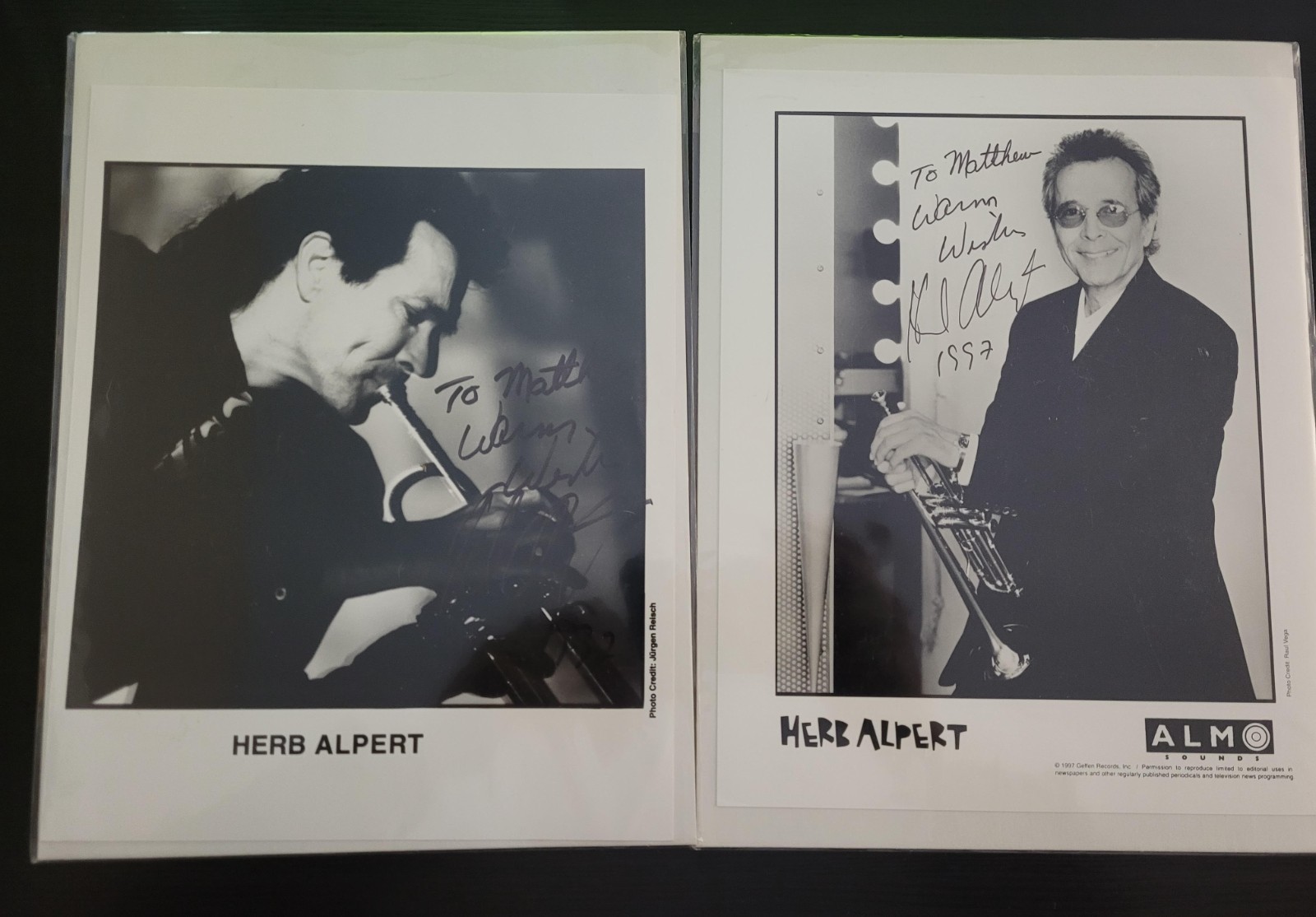Herb Alpert & Tijuana Brass 2 signed photos 8x10 jazz musician