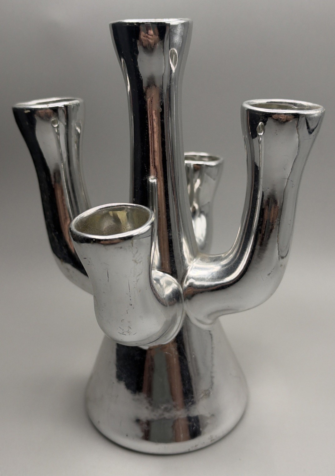 Vtg MCM Art Deco Dorothy Thorpe Silver 5 Branch Pottery Candelabra &/or Bud Vase