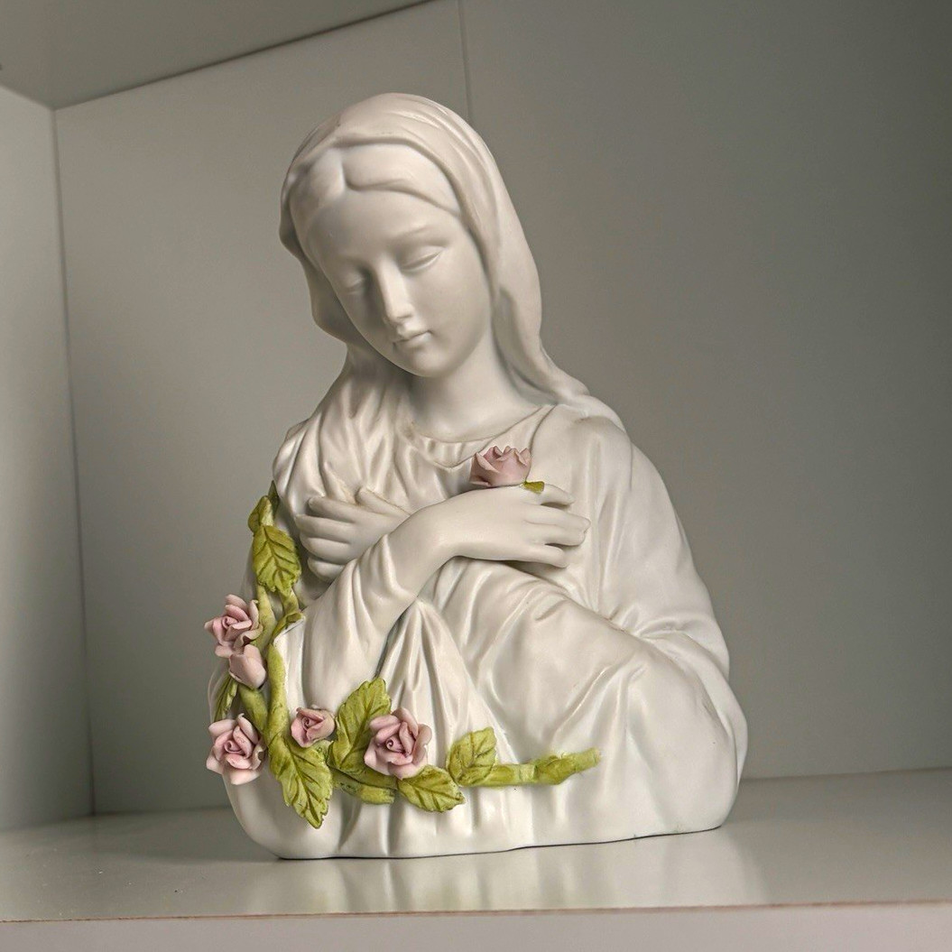 Vintage Roman Inc Touch of Rose Madonna Bust Virgin Mary Bisque