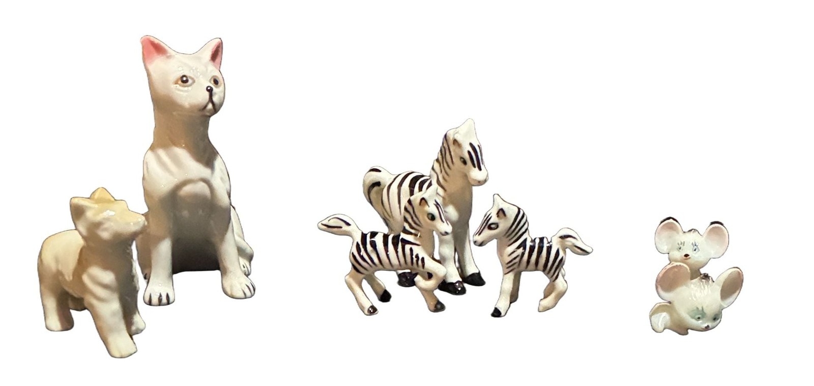 Vintage Ceramic Animal Figurines Lot Cat Zebra Mouse Dog Japan