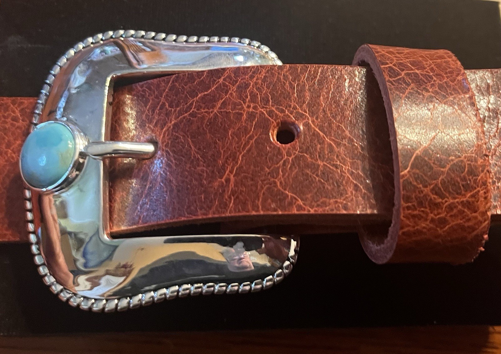 Southwestern White Brass and Turquoise buckle with Custom Genuine Leather Belt