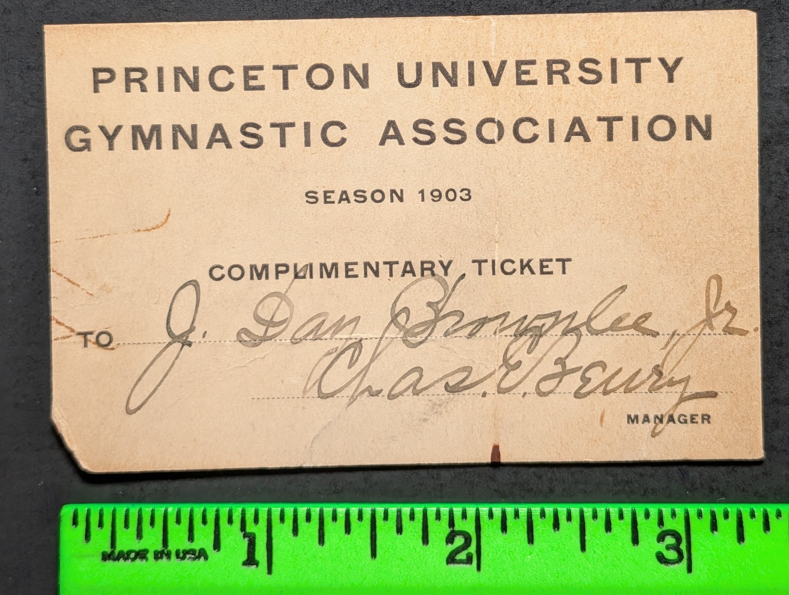 Vintage 1903 Princeton University Gymnastics Association Ticket Vintage 1903 Princeton University Gymnastics Association Ticket