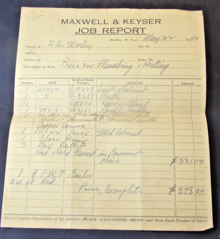 1940 Beckley, WV Letterhead-Maxwell and Keyser Plumbing