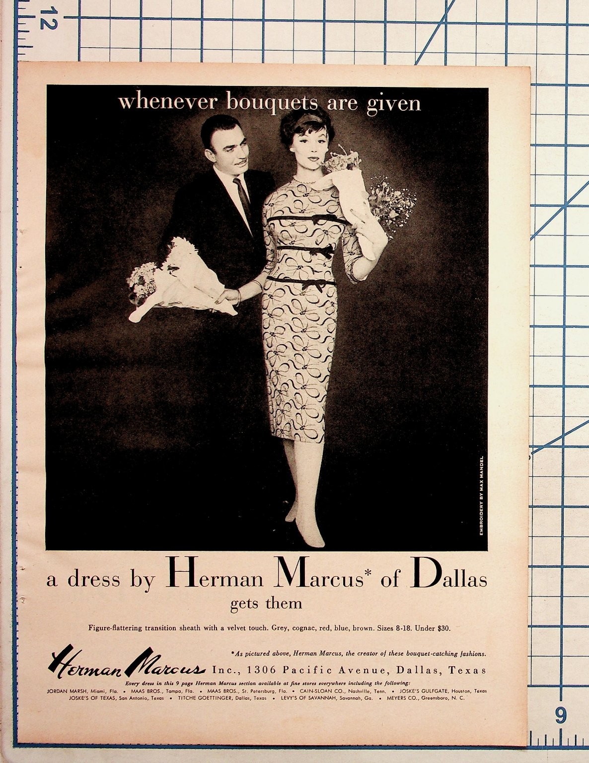 1958 Herman Marcus Dallas Dress Fashion Ad Vintage Magazine Print 1958 Herman Marcus Dallas Dress Fashion Ad Vintage Magazine Print