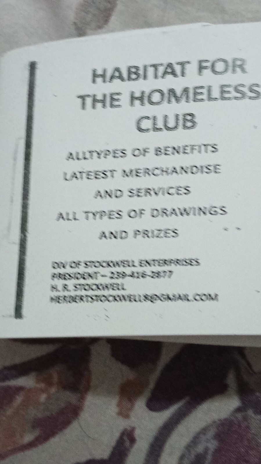 Habitat for the Homeless Club Stockwell Enterprises Habitat for the Homeless Club Stockwell Enterprises