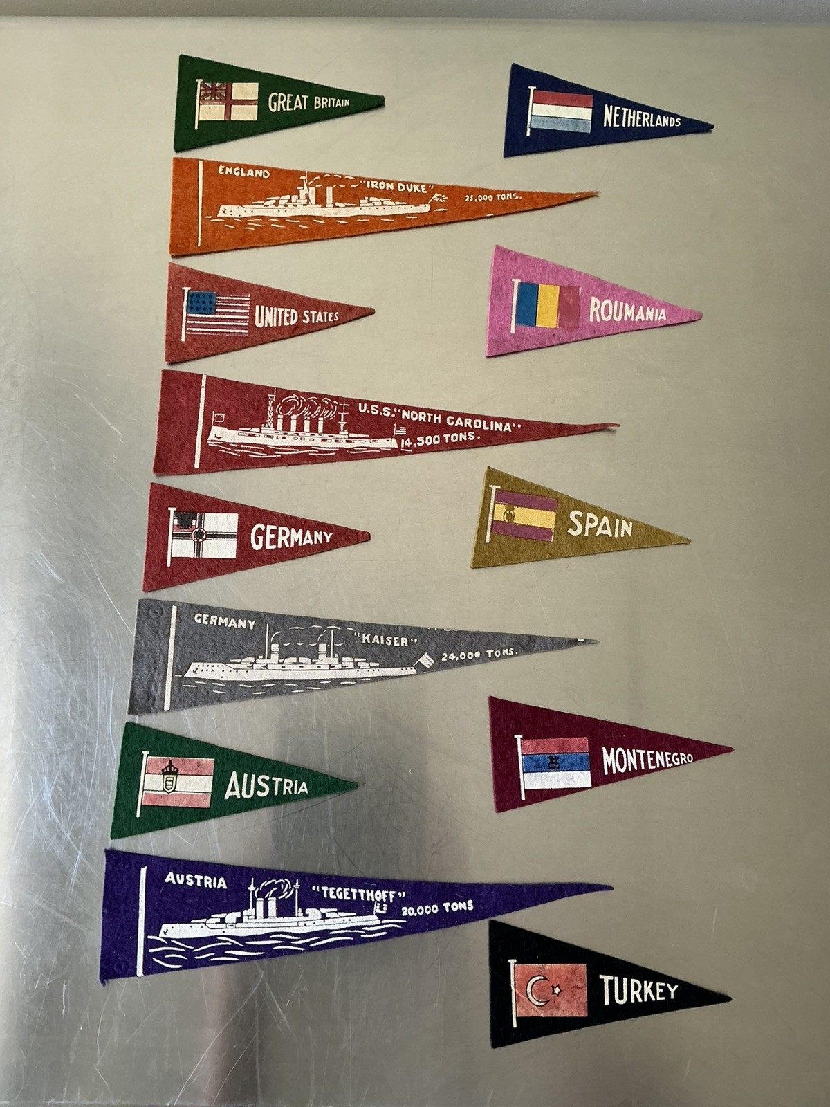 WWI Battleships Felt Bread Pennants Germany US UK Austria Navy Ensign Flags Lot