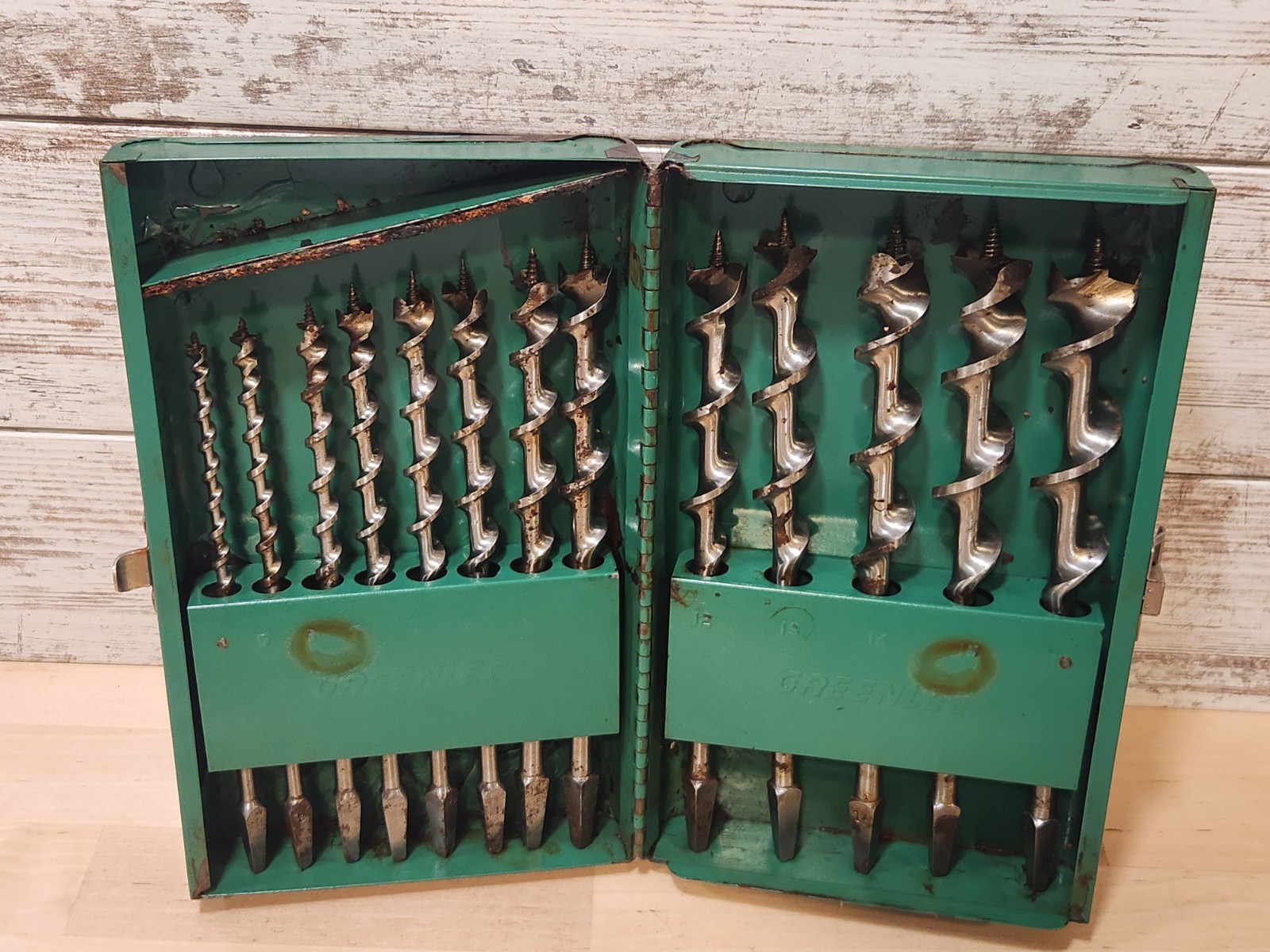 Vintage Complete 13 Piece Greenlee 1-2121 Set Auger Hand Drill Brace Bits