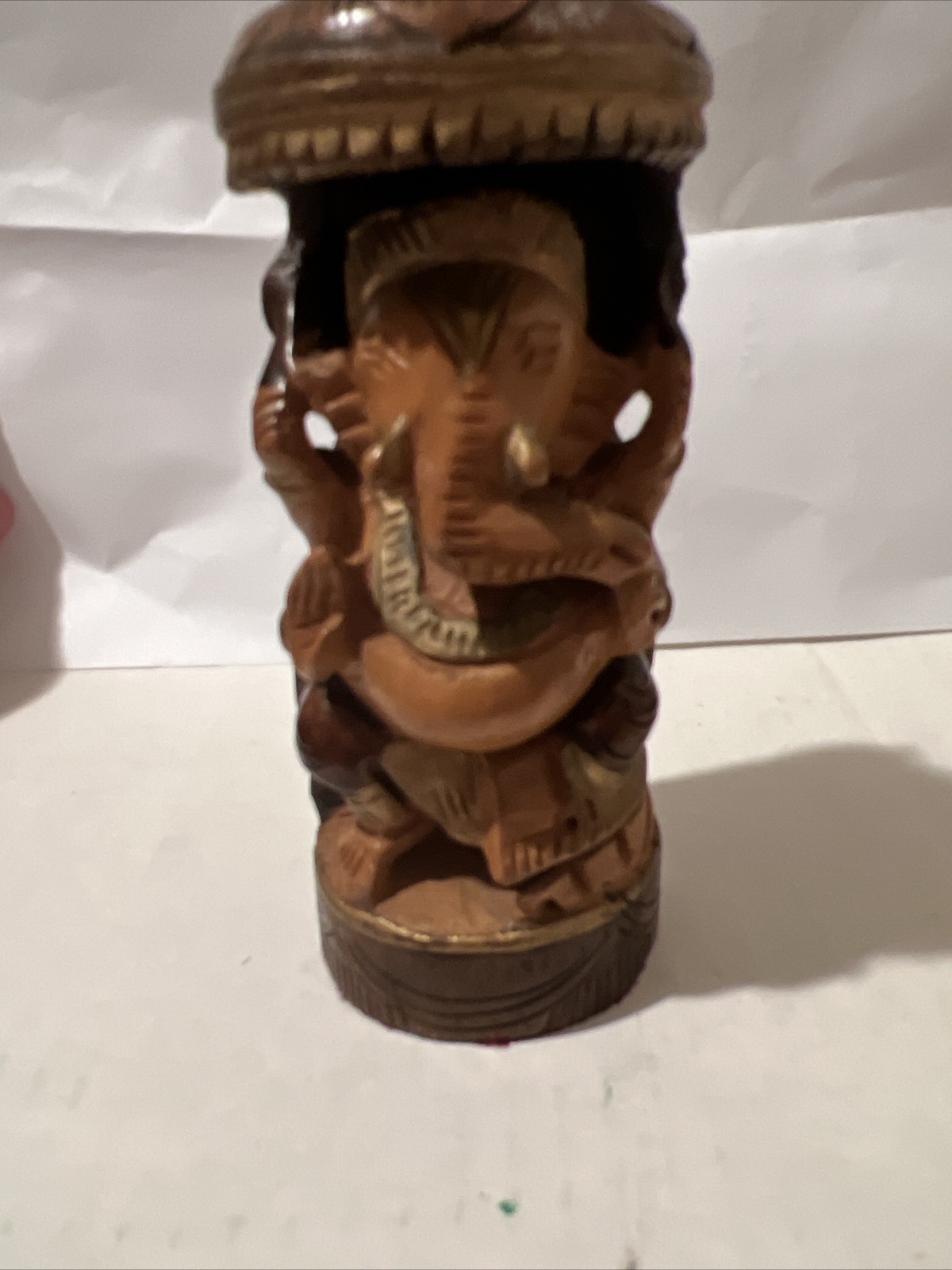 Vintage Majestic Hindu Ganesha Elephant God Hand Carved Wooden Super Nice