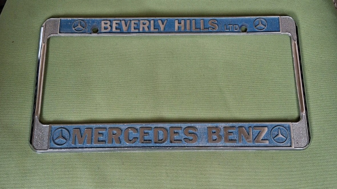 1970\'s 1980\'s Vintage Beverly Hills LTD Mercedes Benz Metal License Plate Frame 