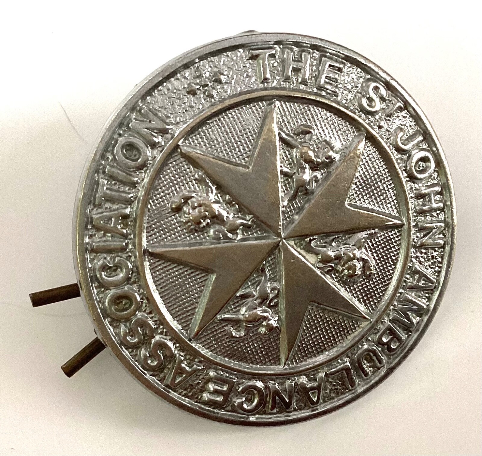 St John Ambulance Association Nickel Plated Cap Badge-33mm Worn During WW11 St John Ambulance Association Nickel Plated Cap Badge-33mm Worn During WW11