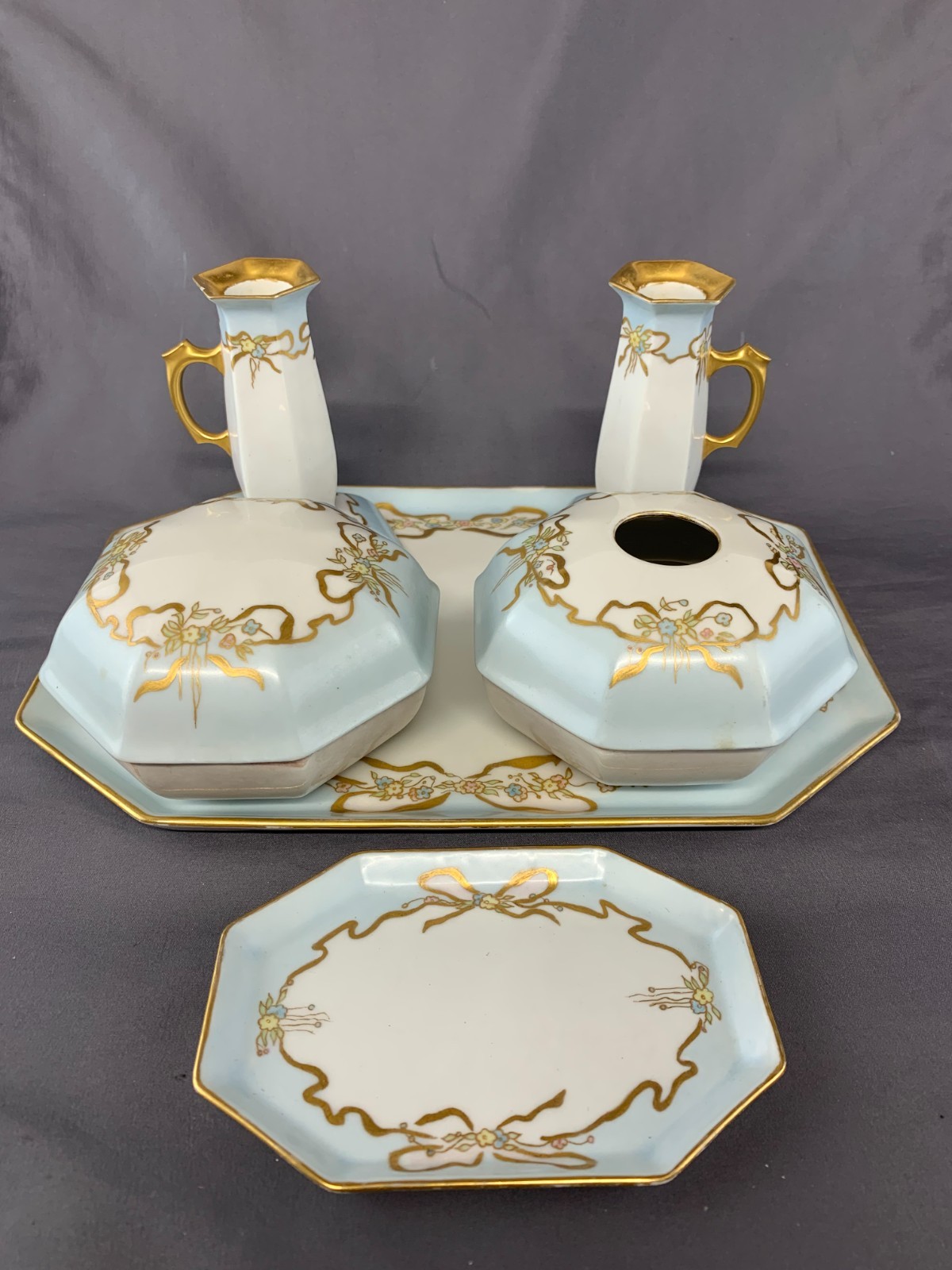 RARE  Antique 1923 La Seynie Limoges PP France 6 Pc Dresser Set Signed E McKean