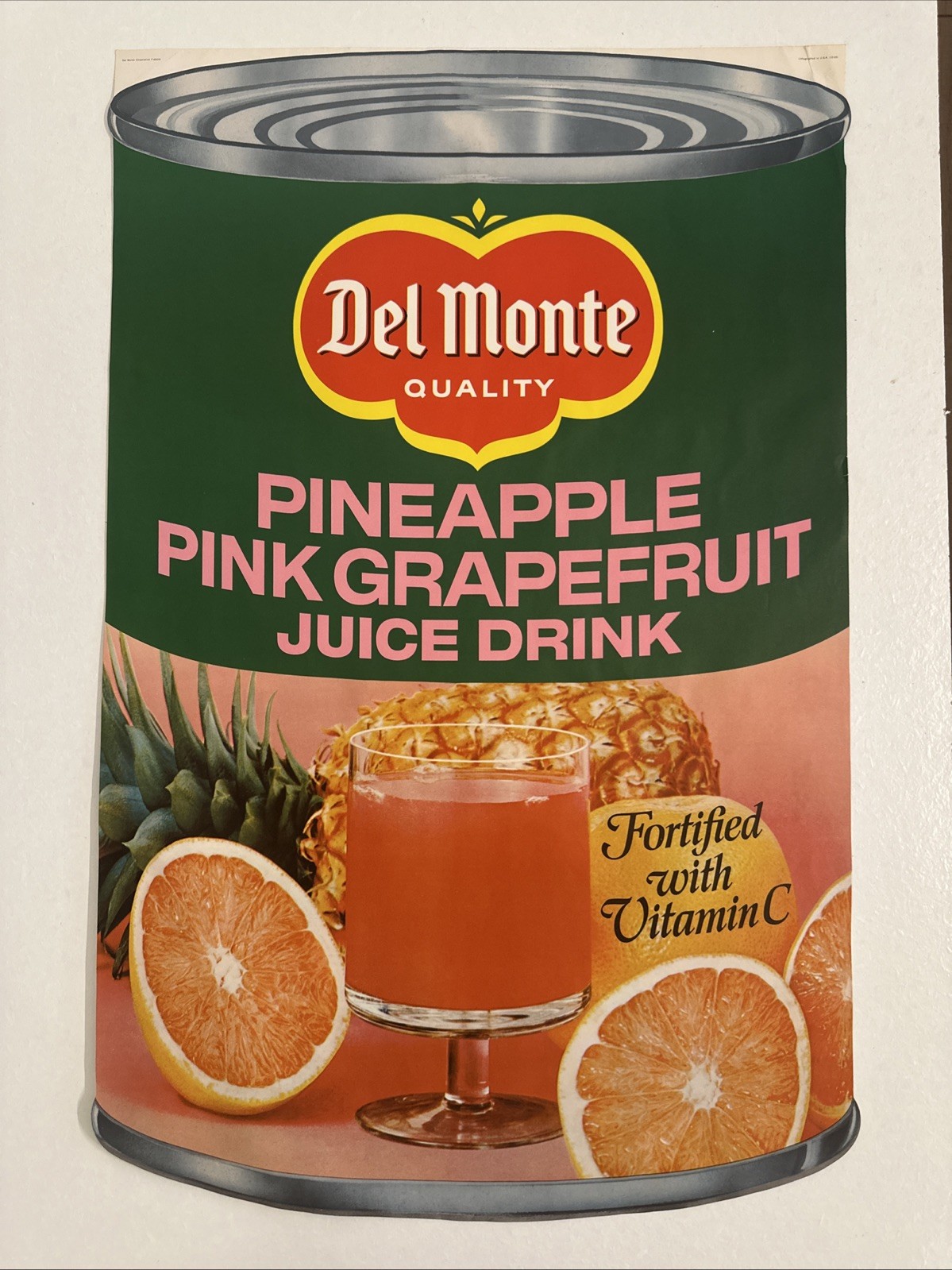 Large Vintage 1950s Lithograph Del Monte Can Double Sided Poster Pineapple Pink Large Vintage 1950s Lithograph Del Monte Can Double Sided Poster Pineapple Pink