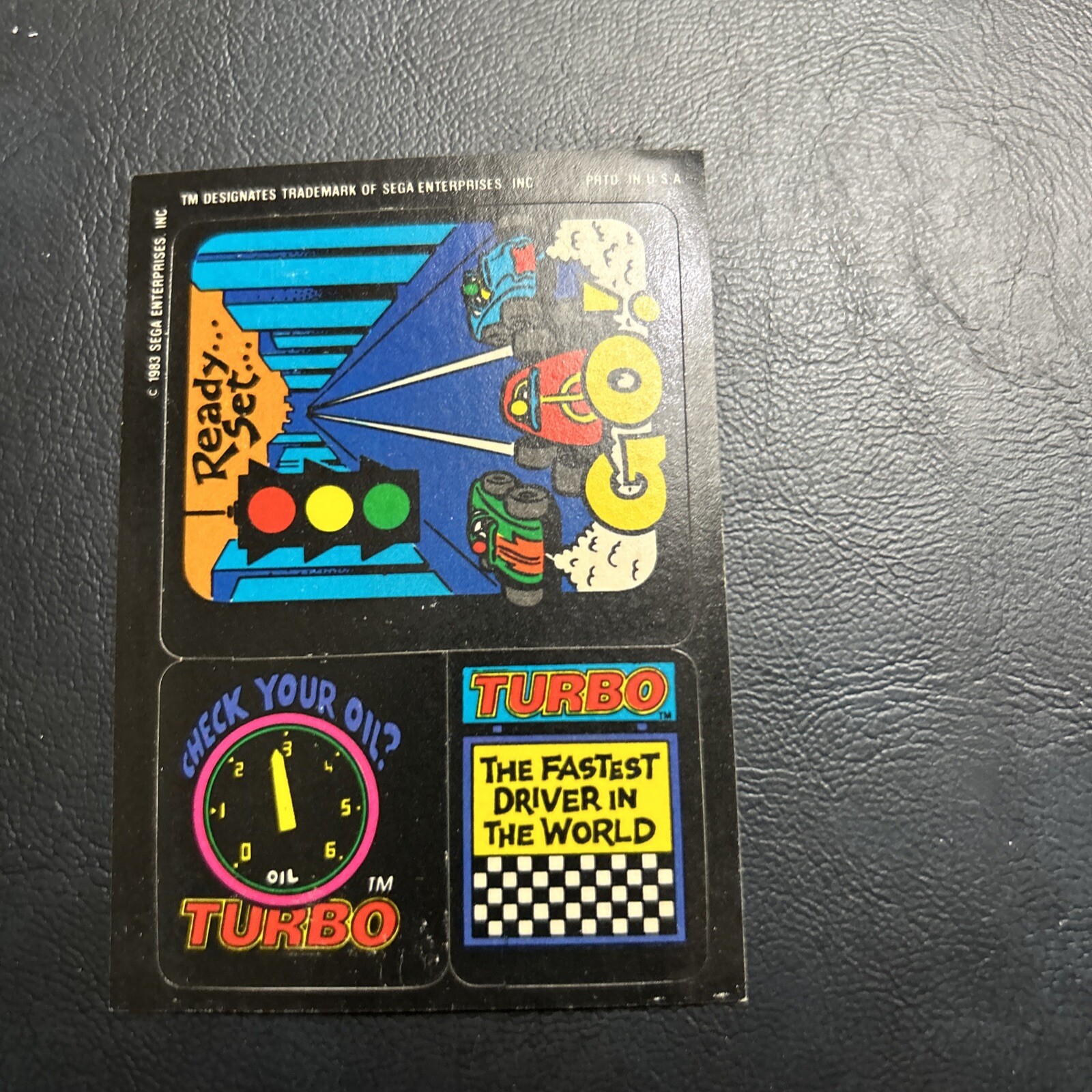 Jb12 video Game City 1993 Topps Sega Turbo Sticker Fastest Driver Check Your Oil