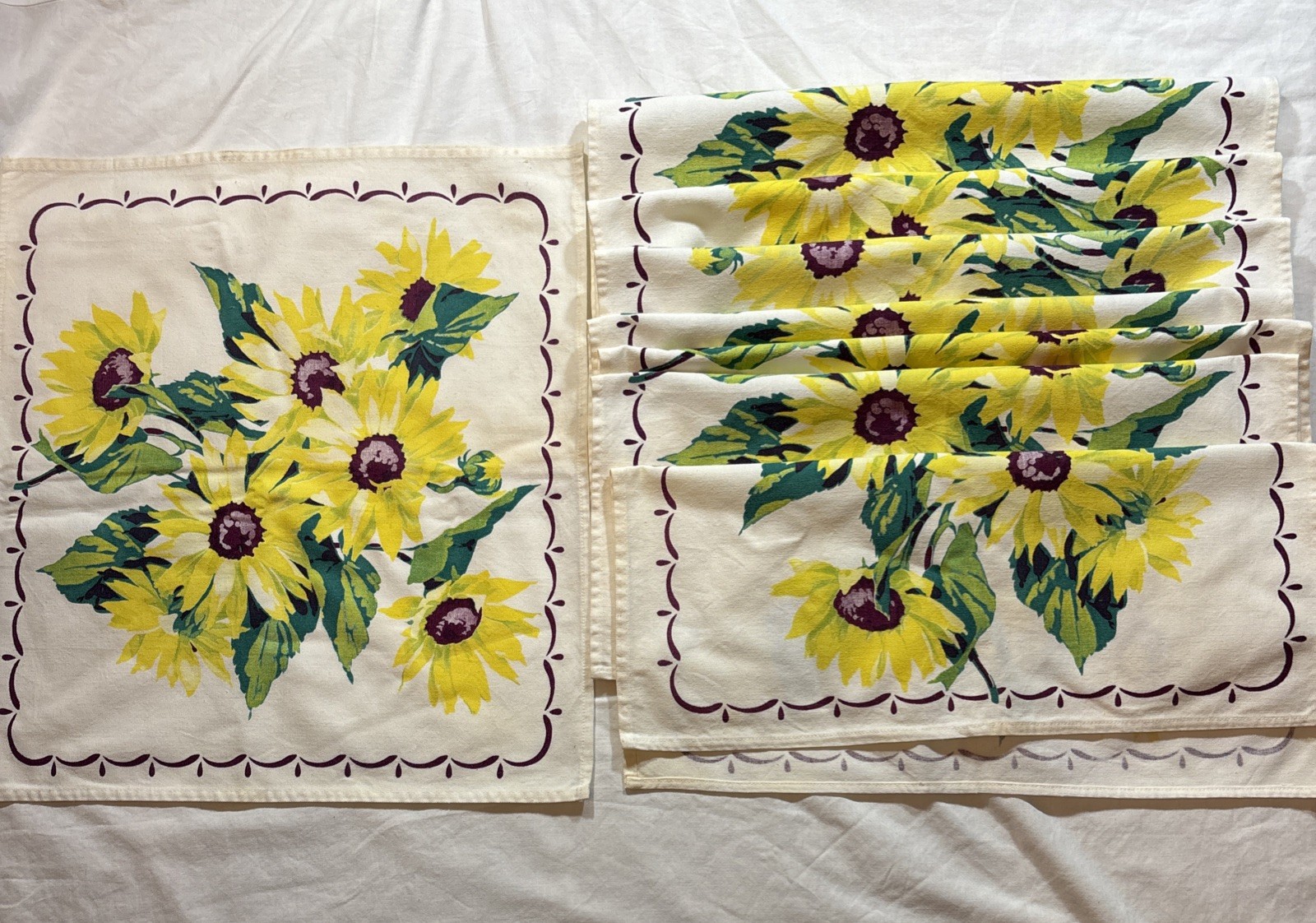Vintage Sunflower Napkins 17x15 Set Of 8 Cotton Vintage Sunflower Napkins 17x15 Set Of 8 Cotton