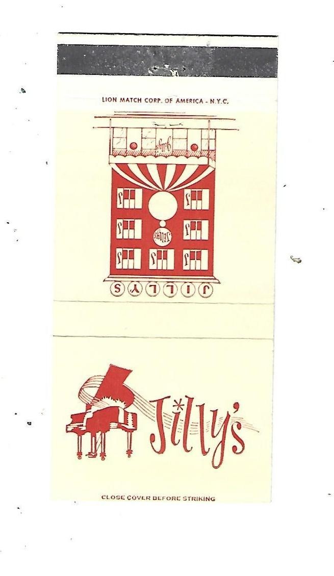 Jilly\'s - NYC Matchcover    Endorsed by Frank Sinatra as his favorite bistro
