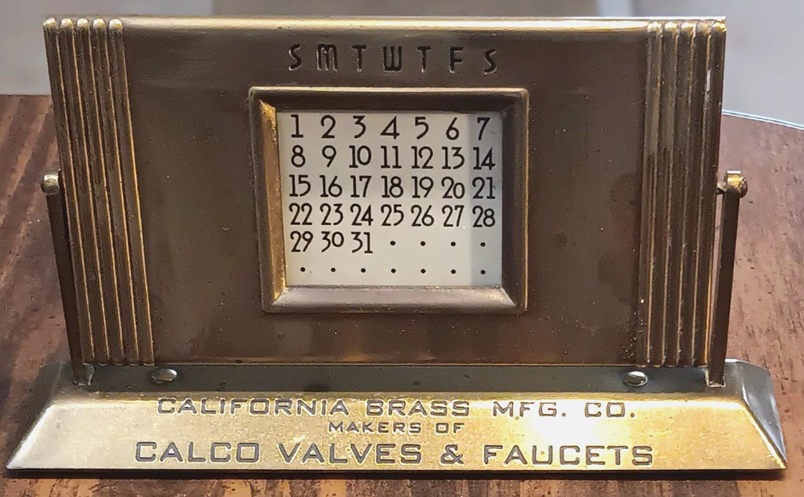 Vintage California Brass CALCO Valves Faucets SLYDIT Perpetual 50-year Calendar