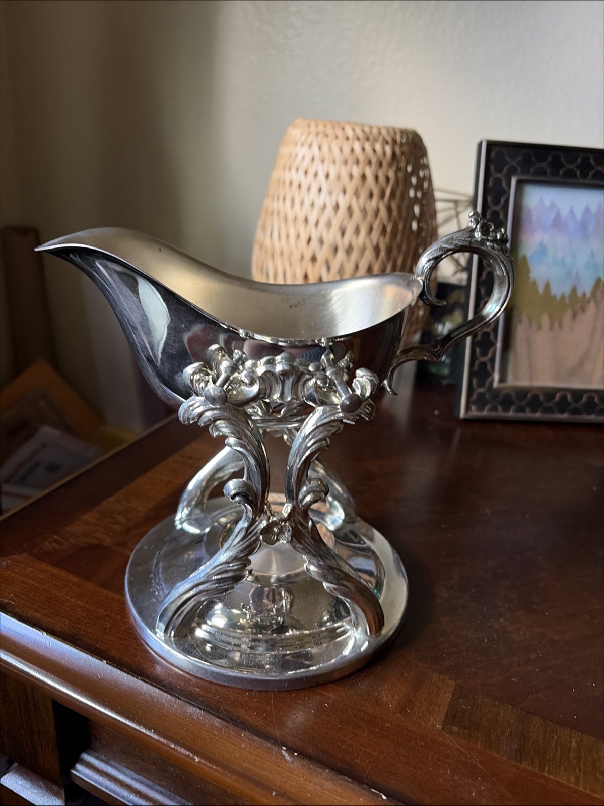 Vintage EB ROGERS Silver Plate Gravy Server Boat W/Candle Warmer Cradle Stand Vintage EB ROGERS Silver Plate Gravy Server Boat W/Candle Warmer Cradle Stand