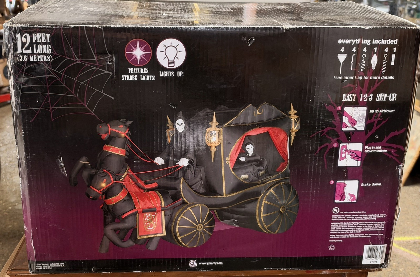 RARE Gemmy Animated 12-Foot Carriage Hearse with Reaper Halloween Inflatable NEW