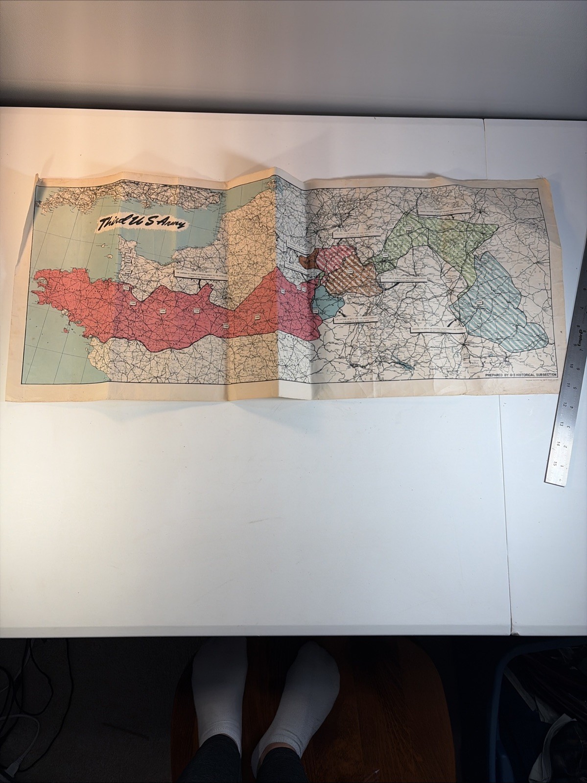 Original WWII Fold-Out Campaign Map Third U.S. Army (G-3 Historical Subsection)