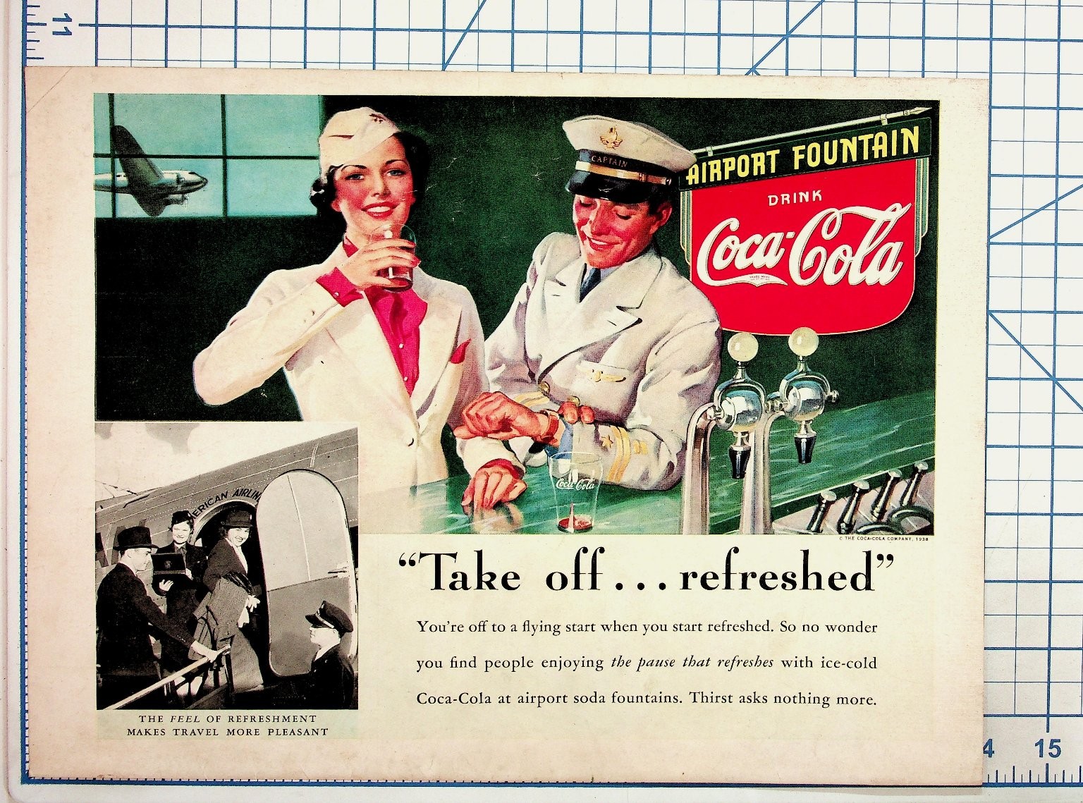 Vintage 1938 Coca-Cola American Airlines Airport Pilot Flight Attendant Ad Vintage 1938 Coca-Cola American Airlines Airport Pilot Flight Attendant Ad