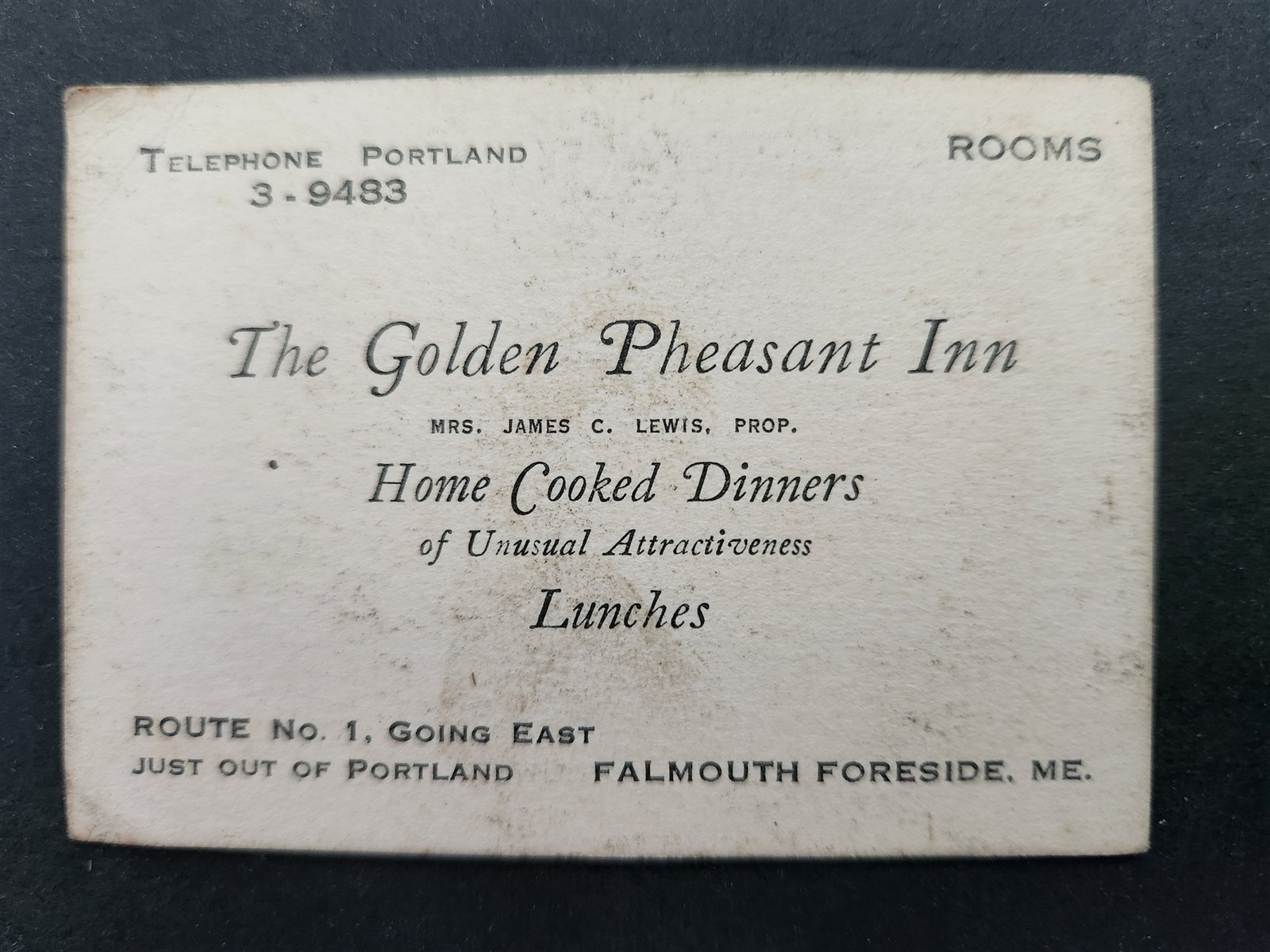1930s antique GOLDEN PHEASANT INN falmouth me Mrs. James C LEWIS prop ad card