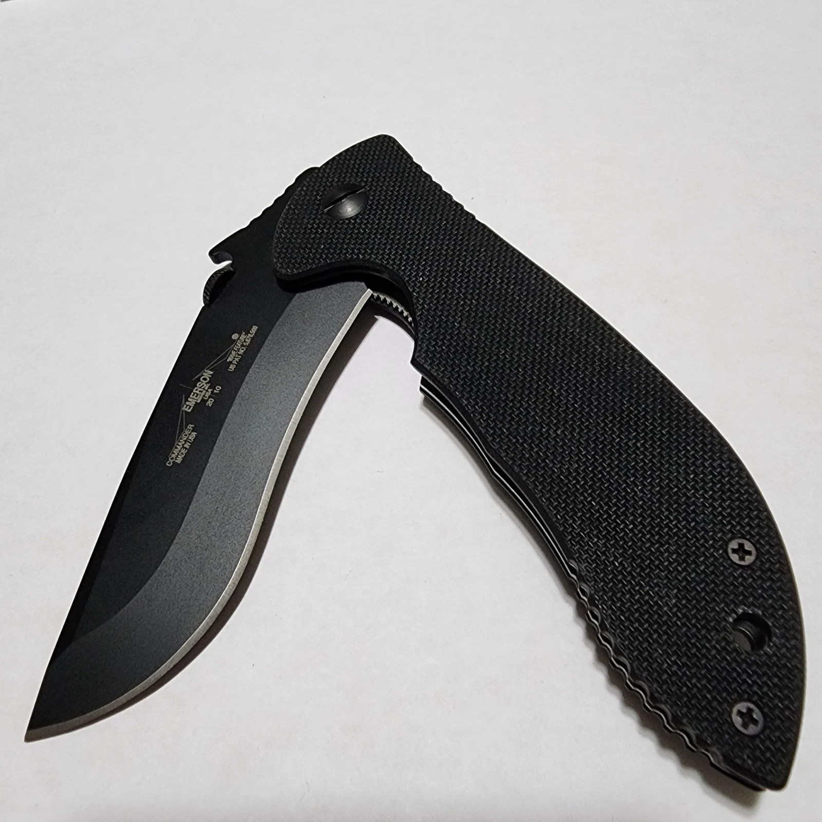 Emerson Commander Folding Knife 2010 Black Recurve Blade Wave Feature Tactical