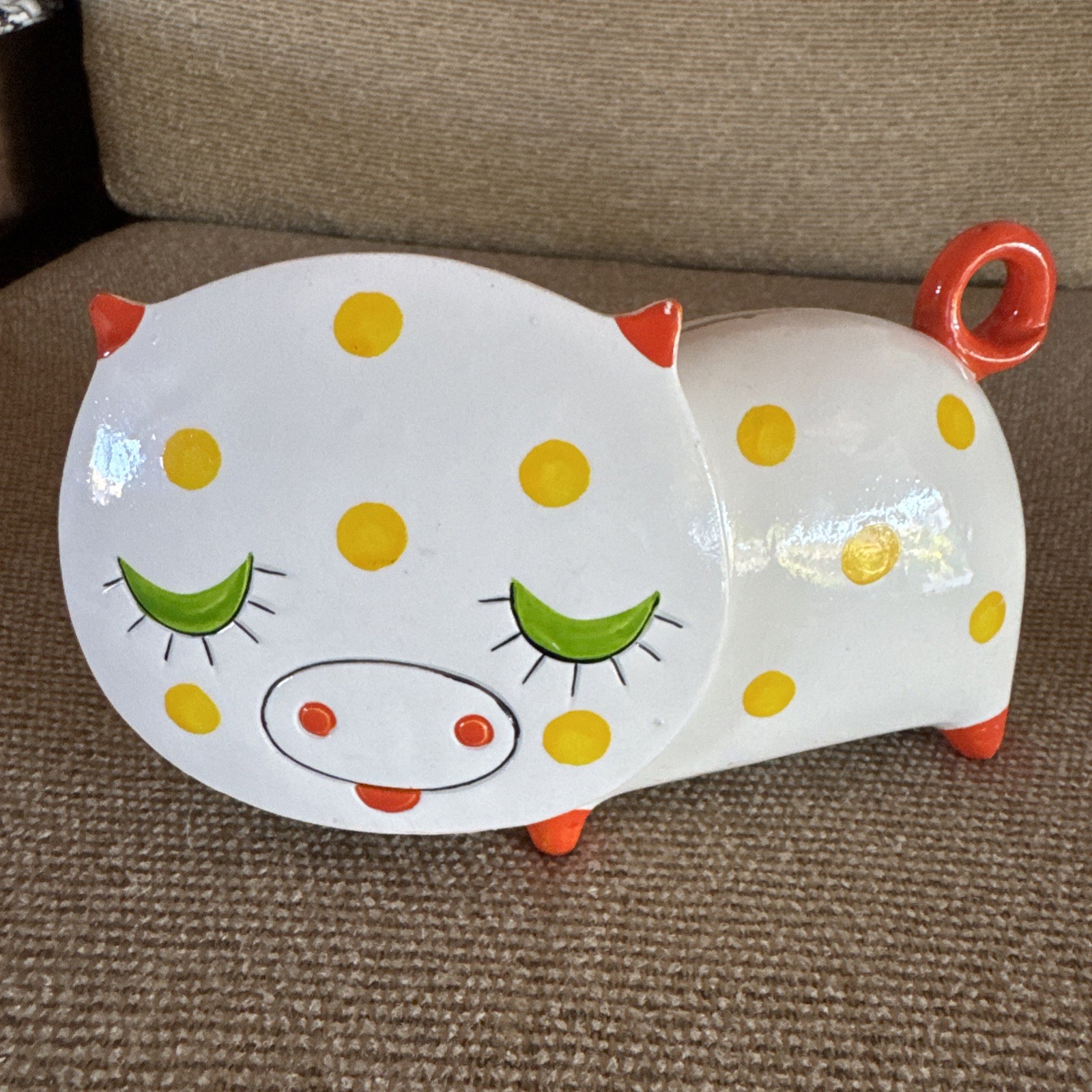 Vintage Japan Ceramaster Hand Paint Ceramic Piggy Bank 1960 8” Length 4” High