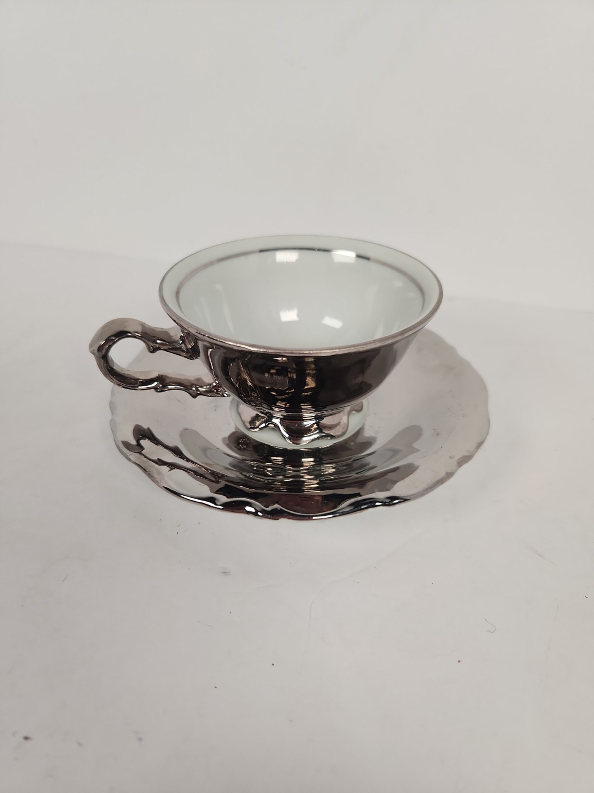 Vintage Winterling Bavaria Germany Silver Luster Porcelain Teacup Saucer Set Vintage Winterling Bavaria Germany Silver Luster Porcelain Teacup Saucer Set