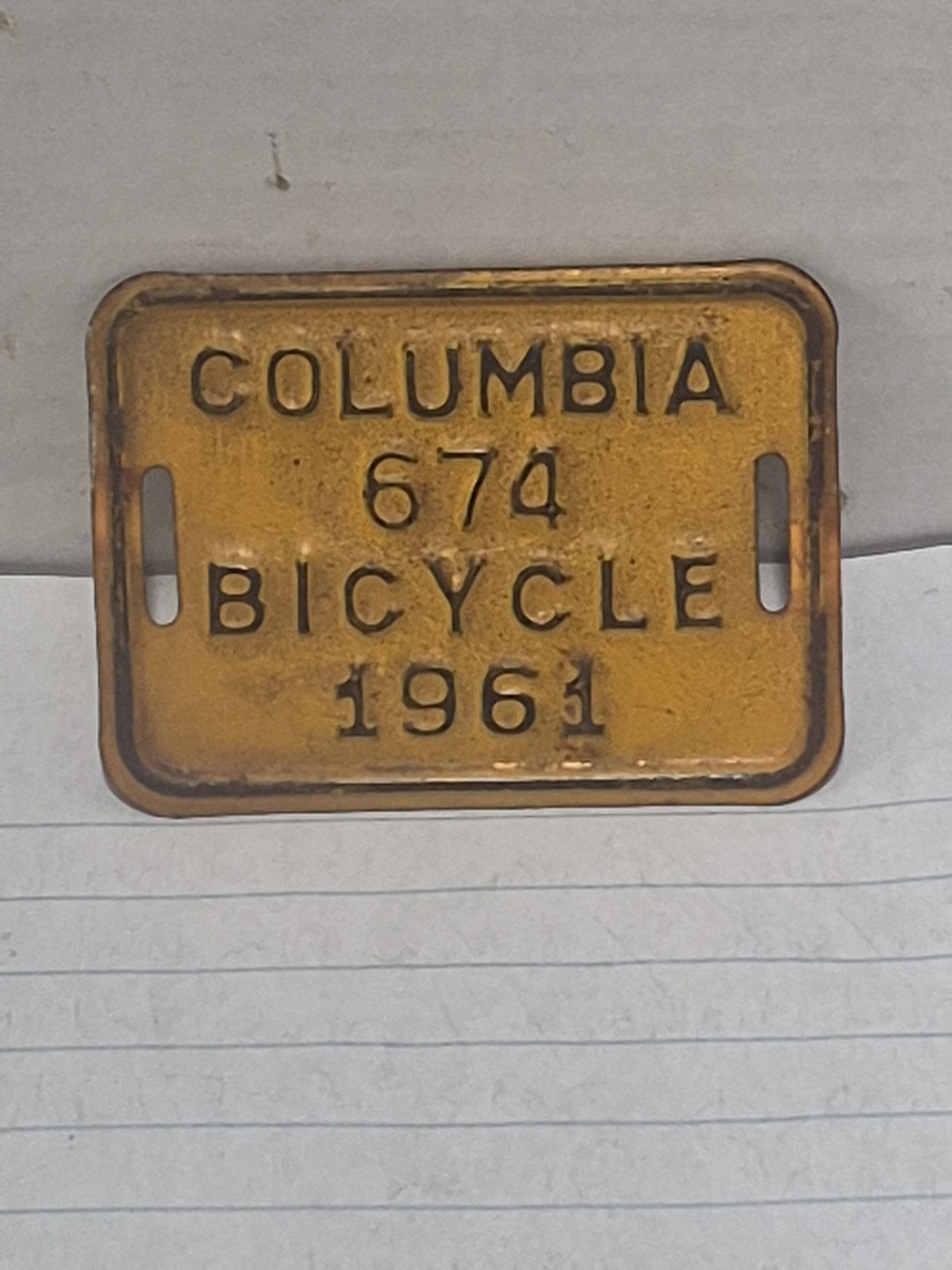 Vintage 1961 Columbia Bicycle License Plate Schwinn Shelby Monark Huffy Murray 