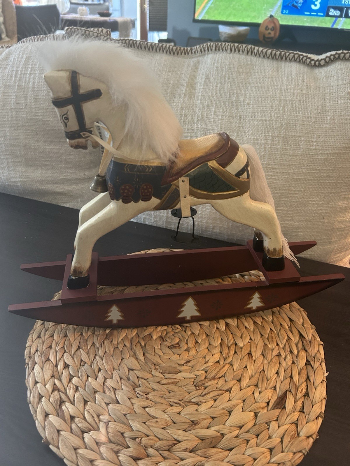 VTG Hand Carved Wooden Rocking Horse Christmas Decor 17.25\ VTG Hand Carved Wooden Rocking Horse Christmas Decor 17.25\