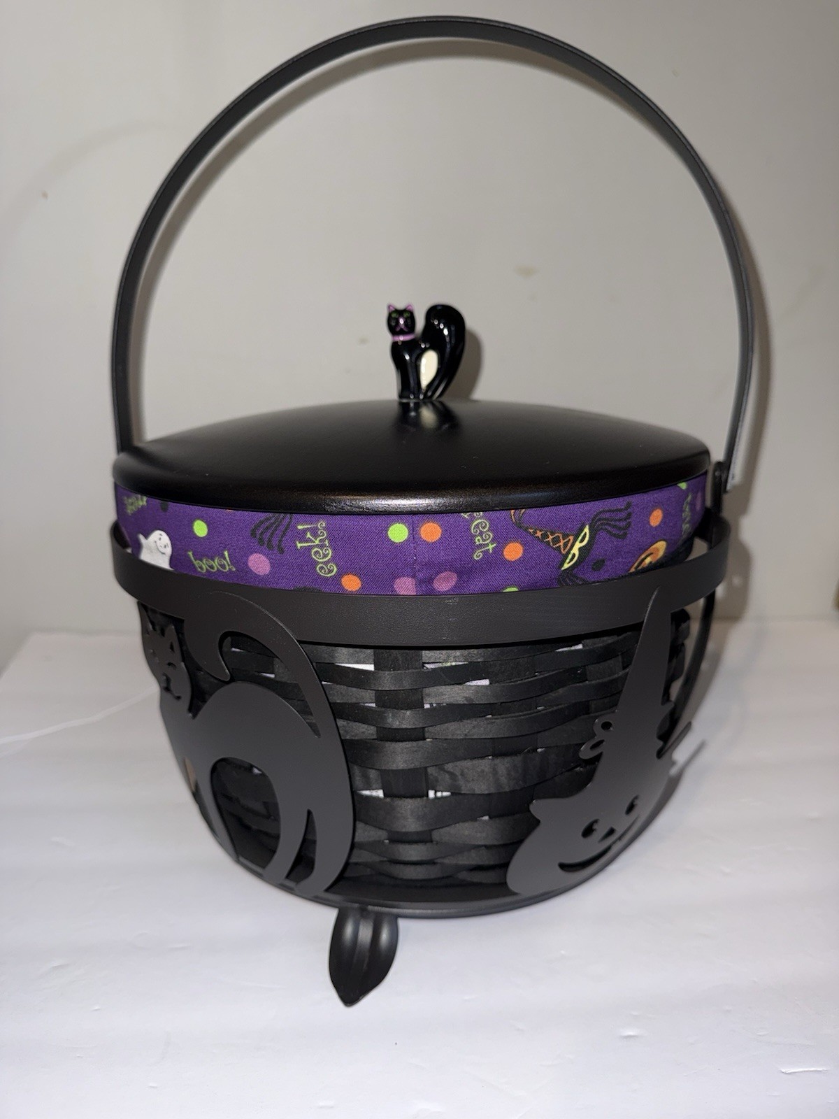 Longaberger 2008 Large Cauldron Combo with Lid, Basket Liner and Black Cat Knob