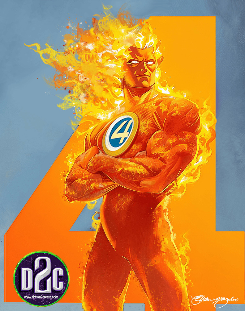 Comic Art One of a Kind Painting of The Human Torch Comic Art One of a Kind Painting of The Human Torch
