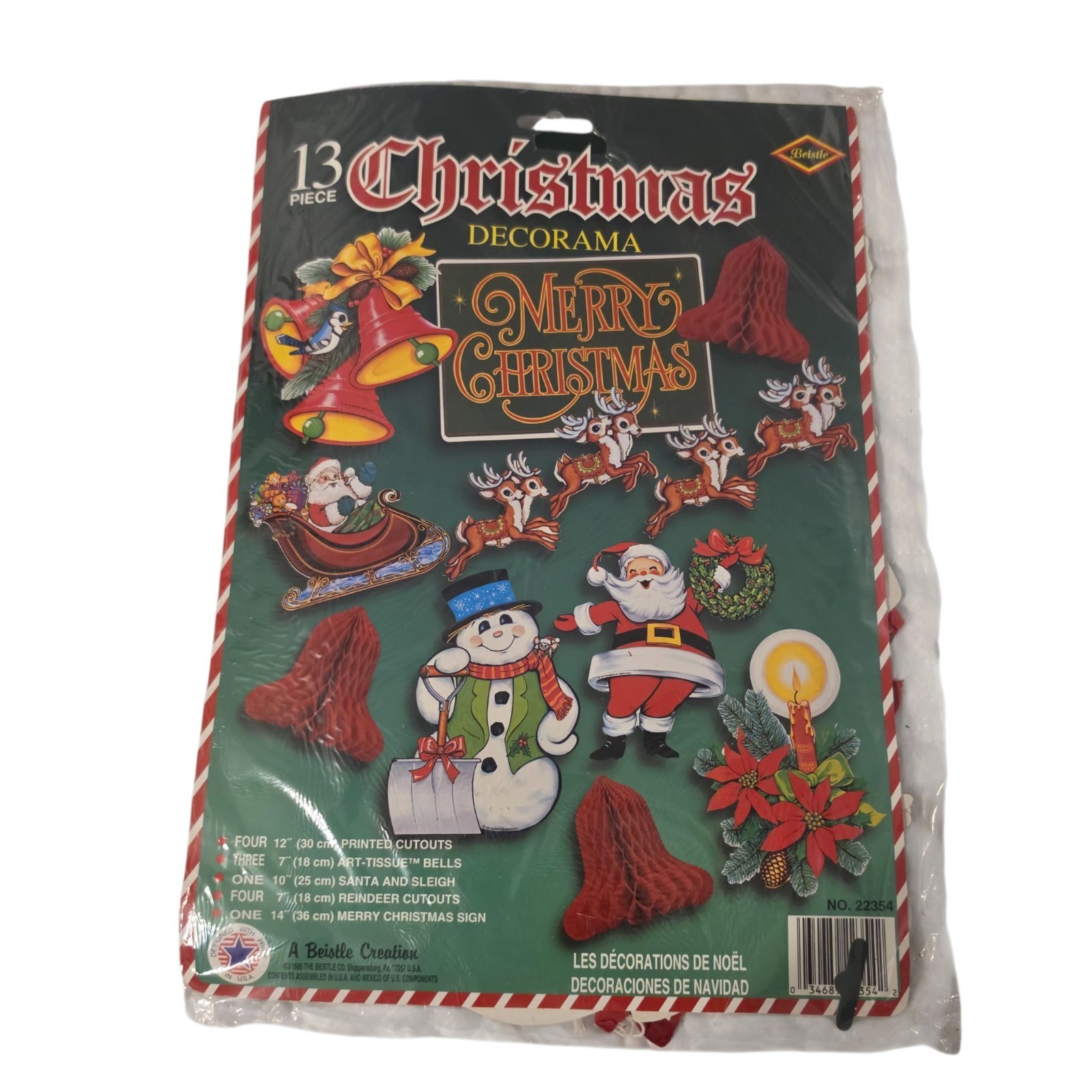 Vintage Beistle Christmas Decorama 13 Piece Decoration Kit Santa Reindeer Bells Vintage Beistle Christmas Decorama 13 Piece Decoration Kit Santa Reindeer Bells