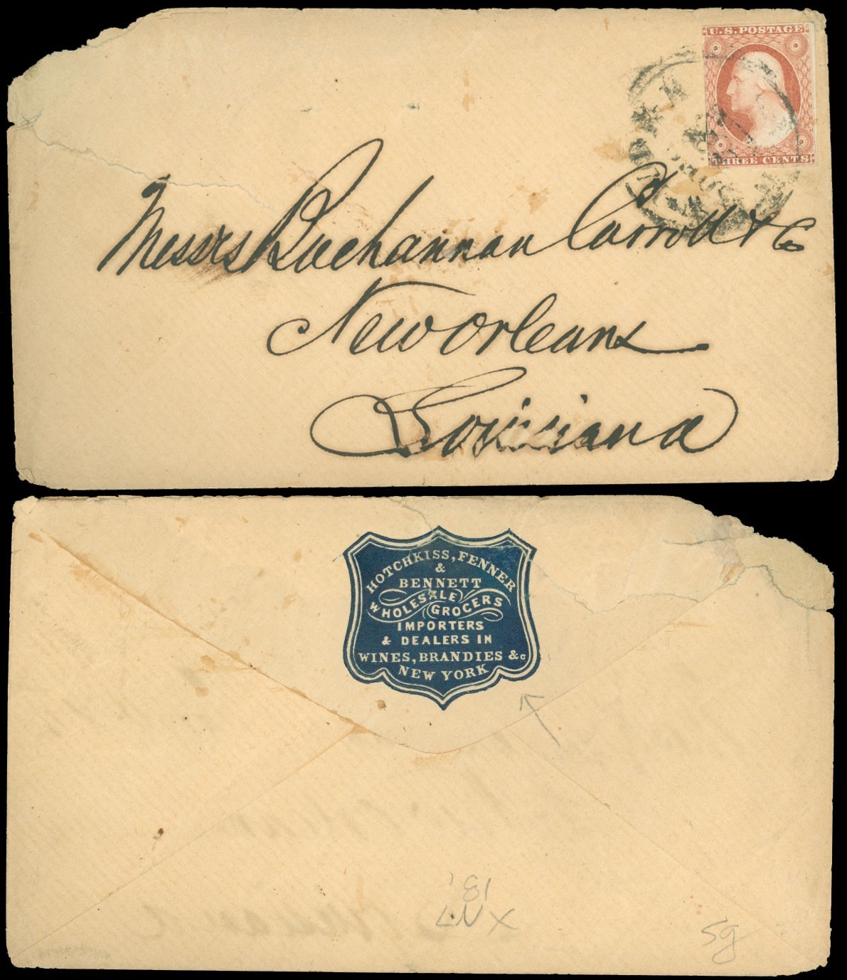 1850's NY, CAMEO Backflap HOTCHKISS et al.. Import Dealer WINES, BRANDIES, #11A