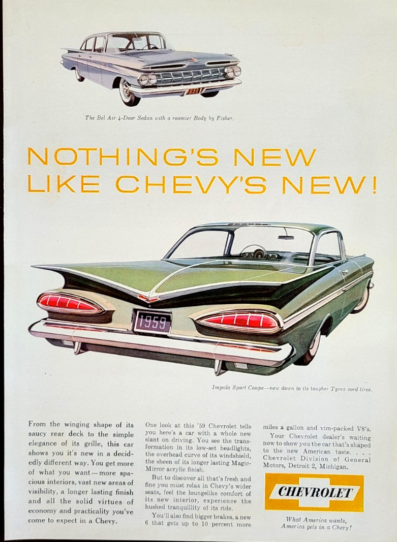 Chevy Impala Sport Coupe Original 1959 Vintage Print Ad Wall Art
