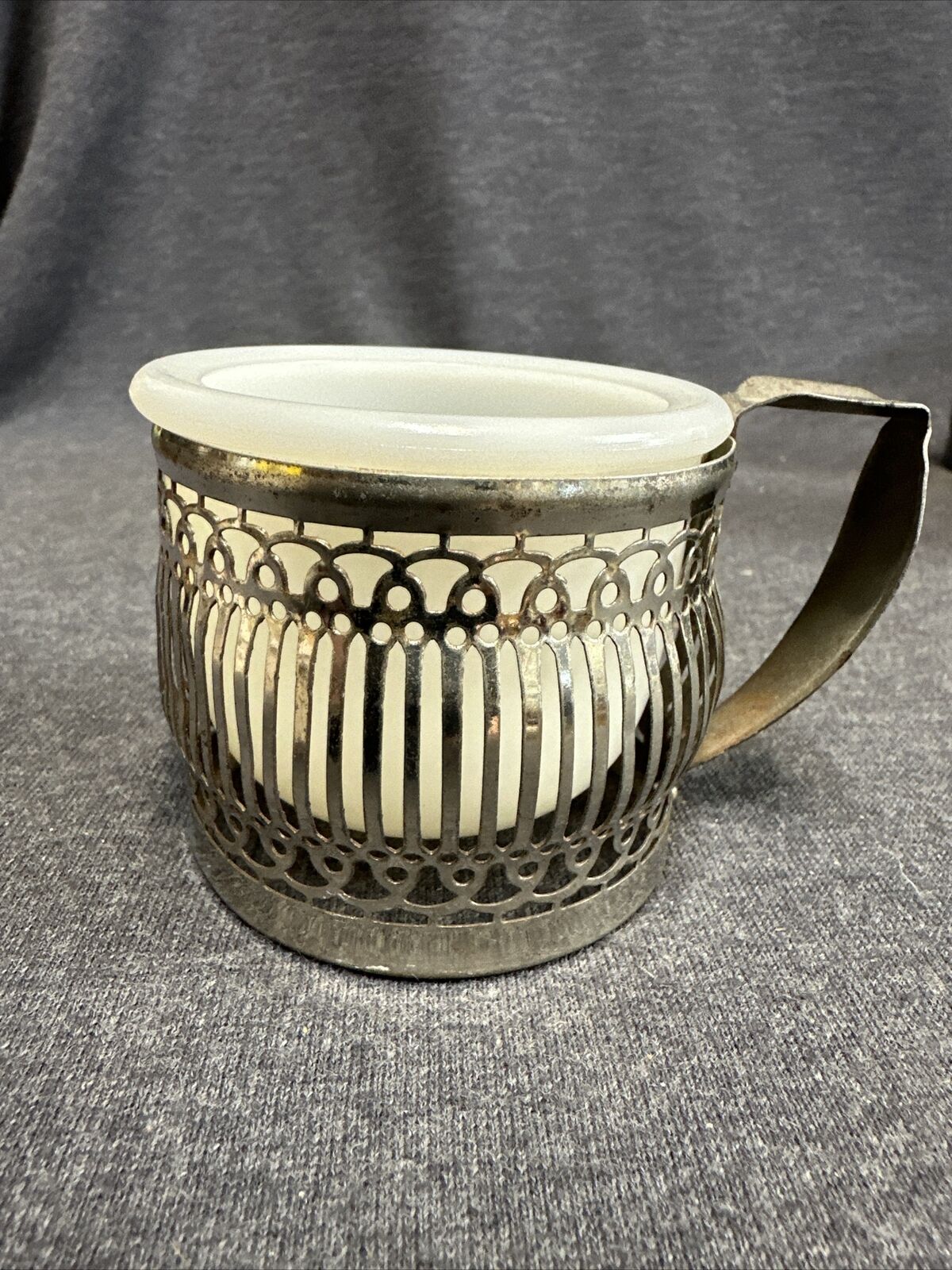 Vintage Silver Plated Shaving Mug With A Milk Glass Insert