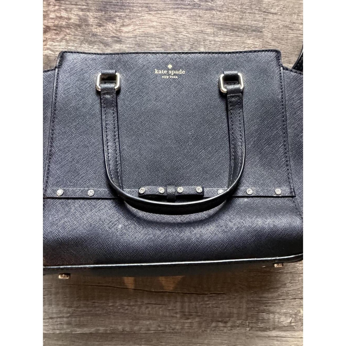 Kate Spade Black Leather Satchel with Studded Bow Charm Kate Spade Black Leather Satchel with Studded Bow Charm