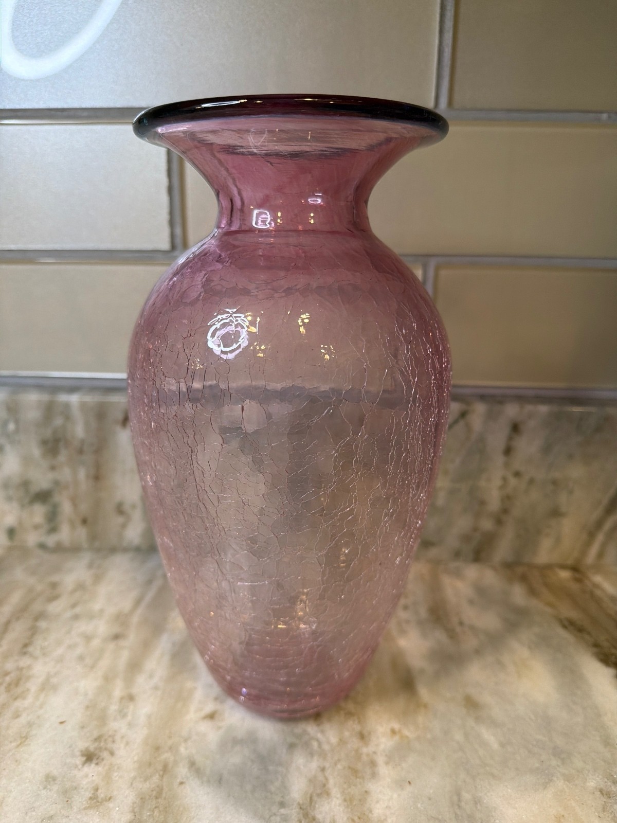 Vintage Blenko Dusty Rose Crackle Glass Baluster Vase (Design #8310S) Vintage Blenko Dusty Rose Crackle Glass Baluster Vase (Design #8310S)
