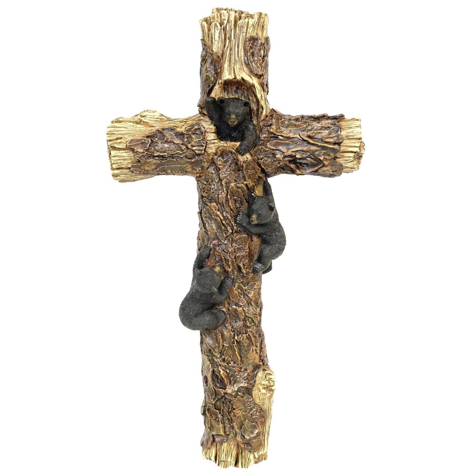BestGiftEver Rustic Climbing Black Bear Cubs on Tree Bark Wall Cross