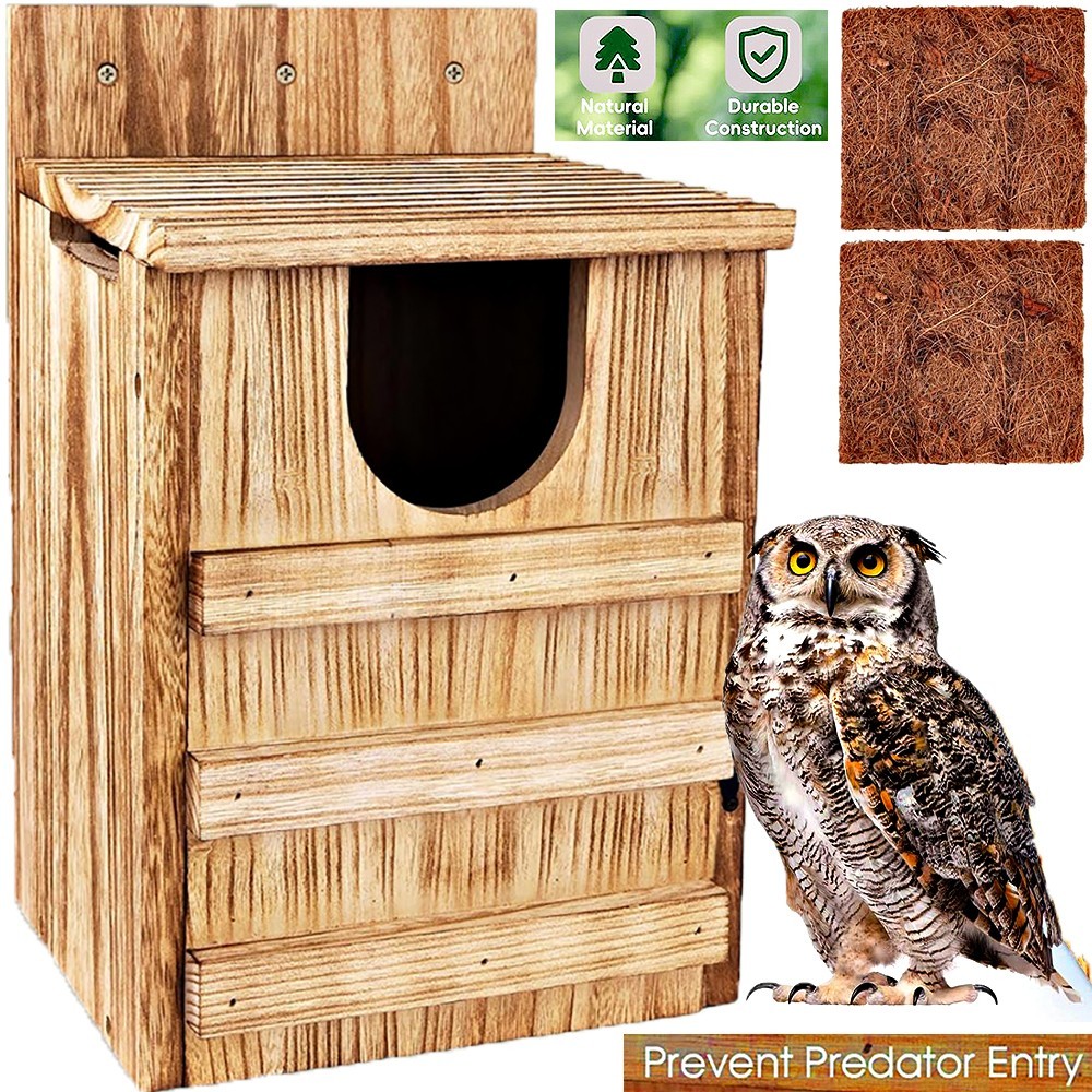 OWL HOUSE FOR OUTDOOR LARGE BARN OWL NESTING BOX DURABLE NATURAL WOOD RUSTIC NEW