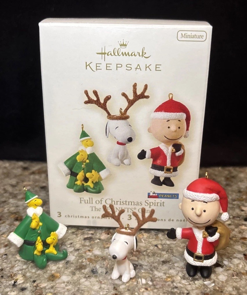 Hallmark 2008 Keepsake 3 Miniature Ornaments Peanuts Full Of Christmas SpiritMIB Hallmark 2008 Keepsake 3 Miniature Ornaments Peanuts Full Of Christmas SpiritMIB