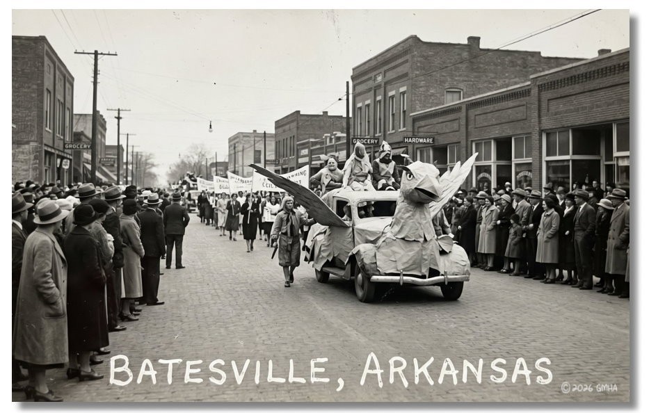 Vintage‑STYLE  ART 1930\'s RPPC-CREEPY PARADE BATESVILLE ARKANSAS-FAUX PHOTO